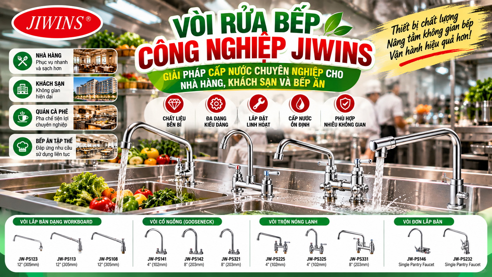 Vòi rửa JIWINS – Tối ưu thao tác trong không gian bếp